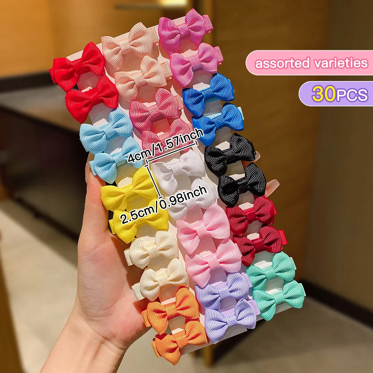 30-Pack Colorful Bow Hair Clips – Fun Everyday Accessories!
