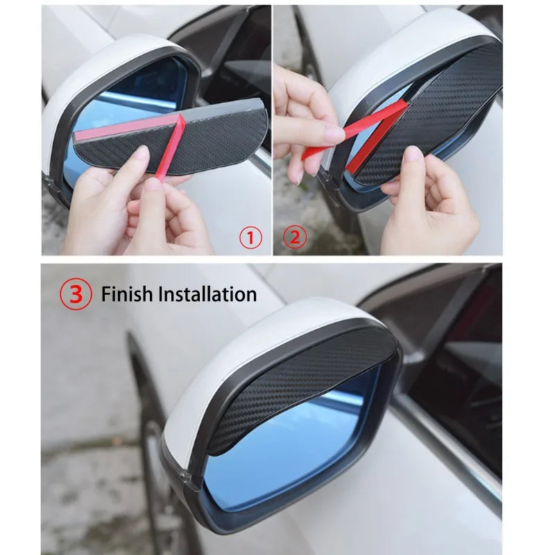 2Pcs Car Rearview Mirror Rain Eyebrow Visor Carbon Fiber Rear View Sun Visor Rainproof Blades Sticker Car Decor Accessories