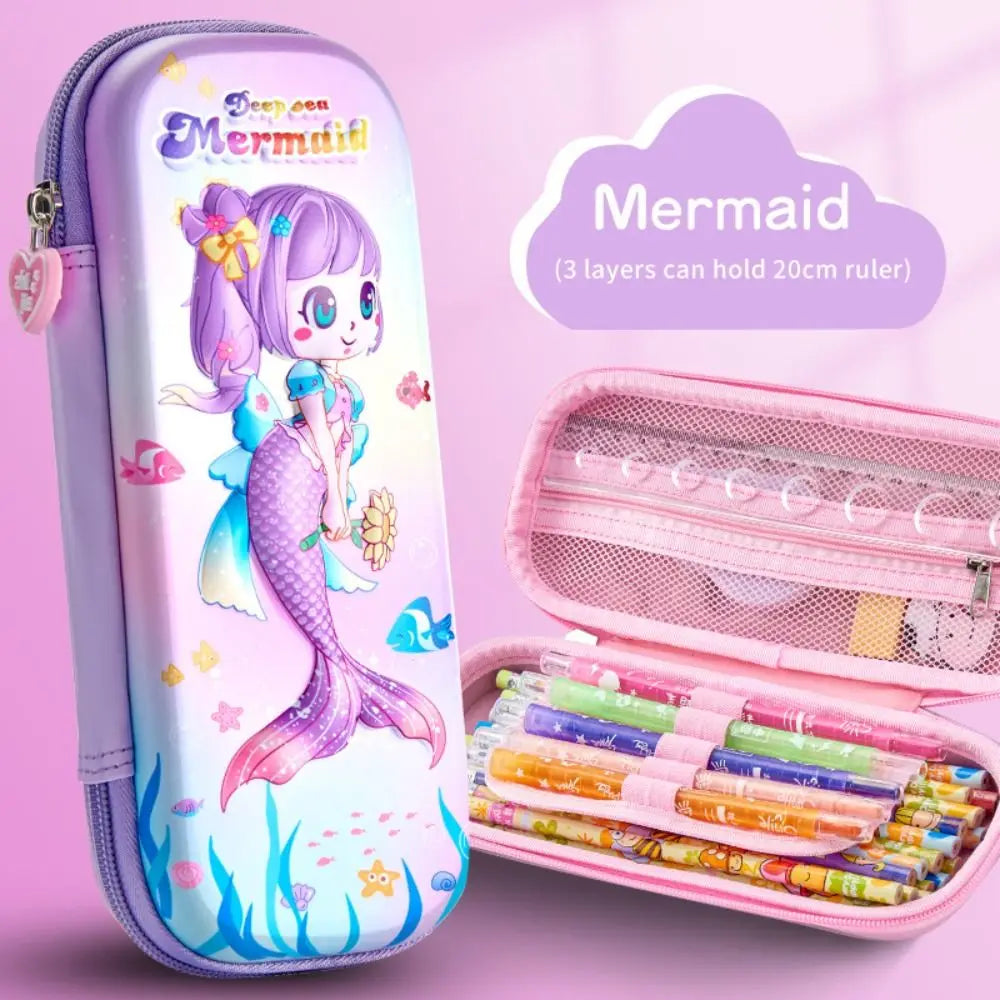 3D Mermaid & Astronaut Pencil Case β Odorless Zippered Space Pen Box for School Supplies & Kawaii Stationery Fans