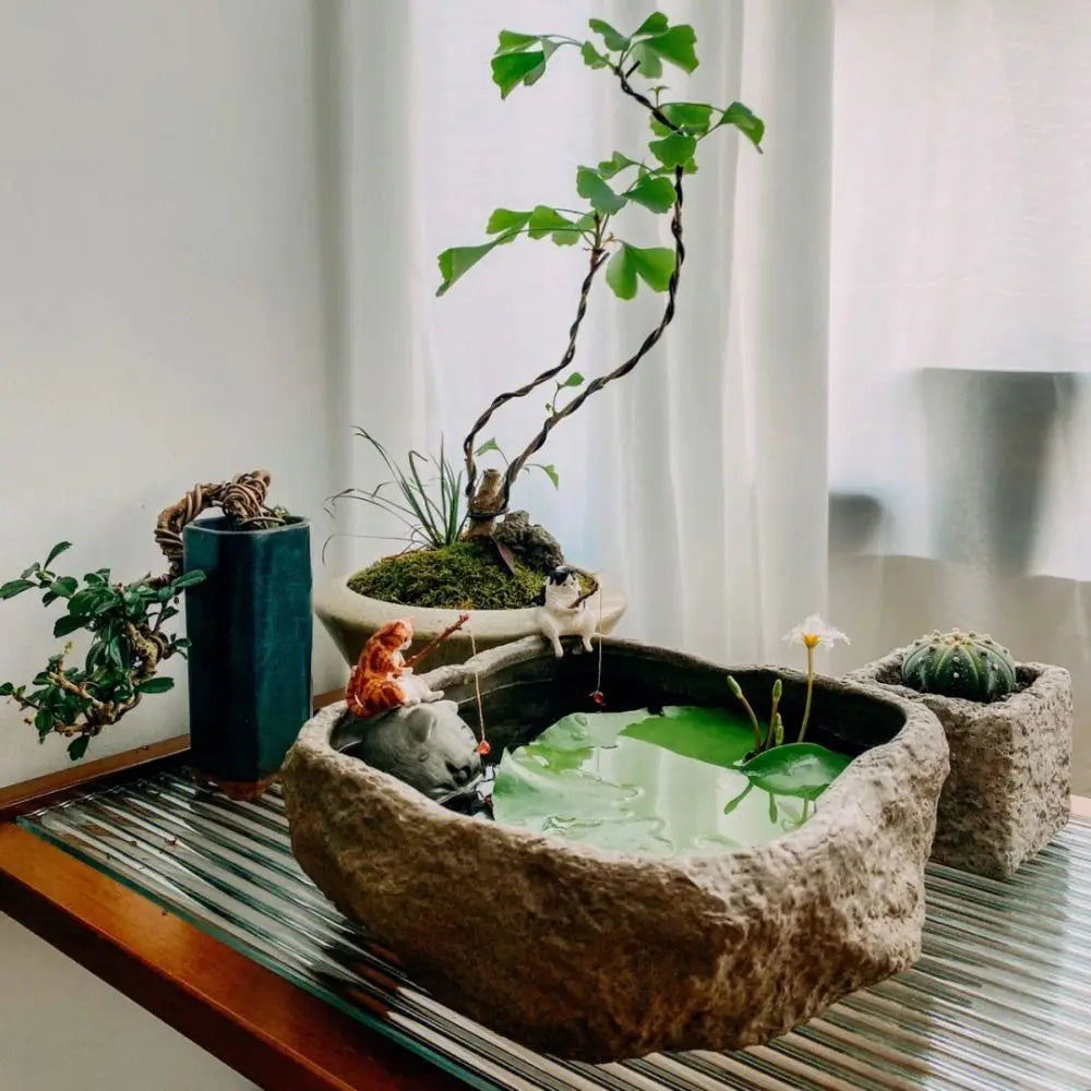 Hanging Decoration Plant Pot Aquarium Tanks Decor Fish Tank Ornaments Cat Statue Kitten Fishing Ornament Miniature Figurines