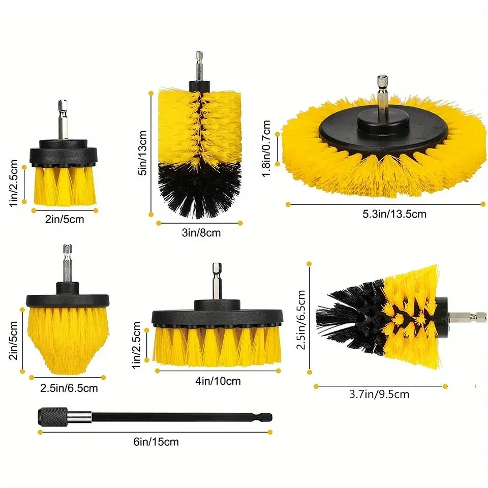 7-Piece Drill Brush Attachment Set, Cleaning Brush Tool Kit, Multi-Purpose Drill Brush with Extension Pole for Floor, Automotive