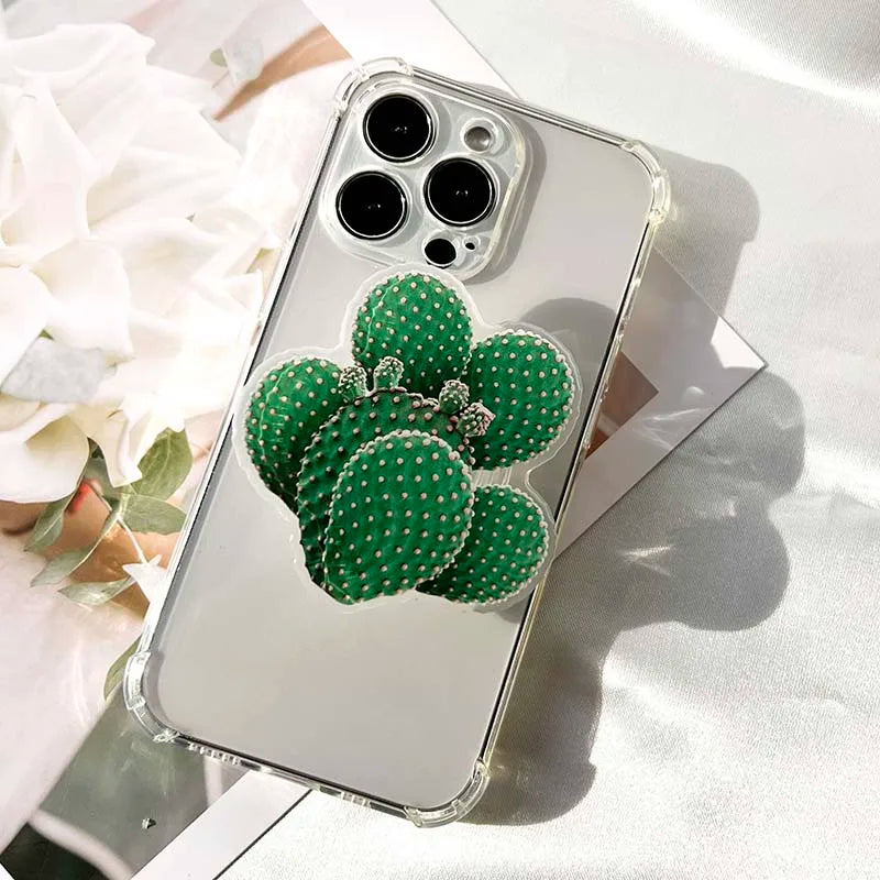 Factory Direct Acrylic Bracket Simulation Cactus Plant Phone Holder Foldable Lazy Stand Socket Folding Grip Tok