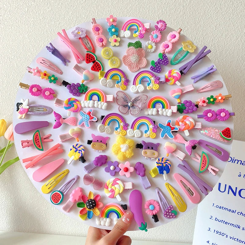 4-Pack Cartoon Hair Clips β Cute Flowers & Fruits for Baby Girls!