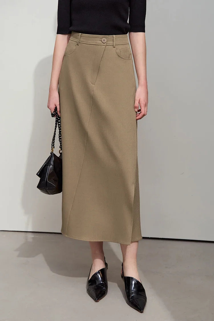 Amii Minimalist Spring New Commuter Asymmetrical Oblique Placket Split Skirt Non Ironing Anti Wrinkle A Shape Skirt 12551003
