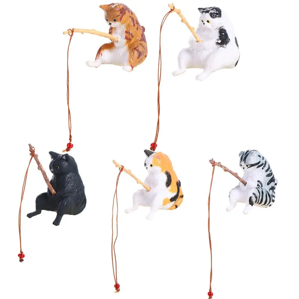 Hanging Decoration Plant Pot Aquarium Tanks Decor Fish Tank Ornaments Cat Statue Kitten Fishing Ornament Miniature Figurines