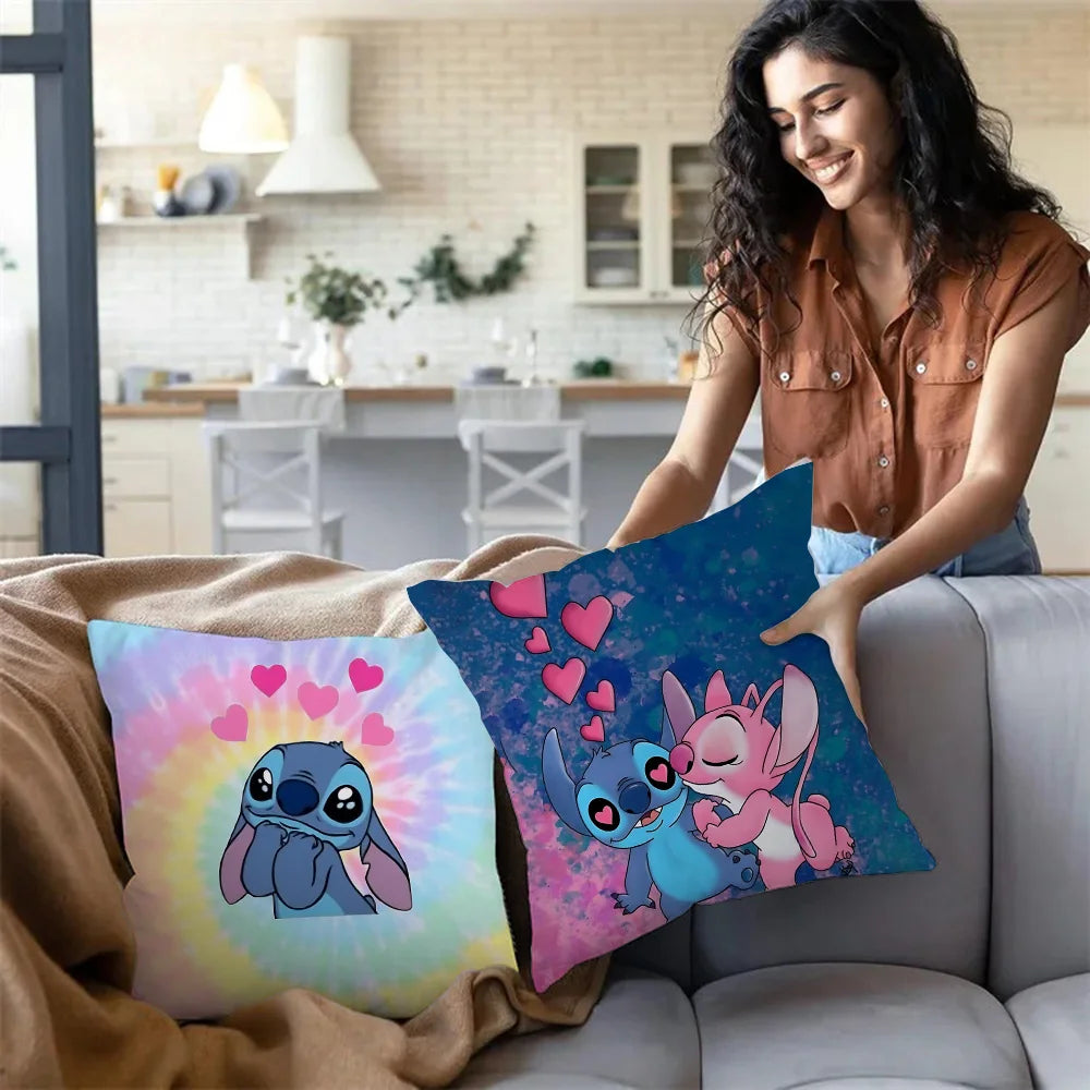Cute Stitch Pillow Covers Cartoon Sofa Decorative Home Double-sided Printing Short Plush Cute Cushion Cover