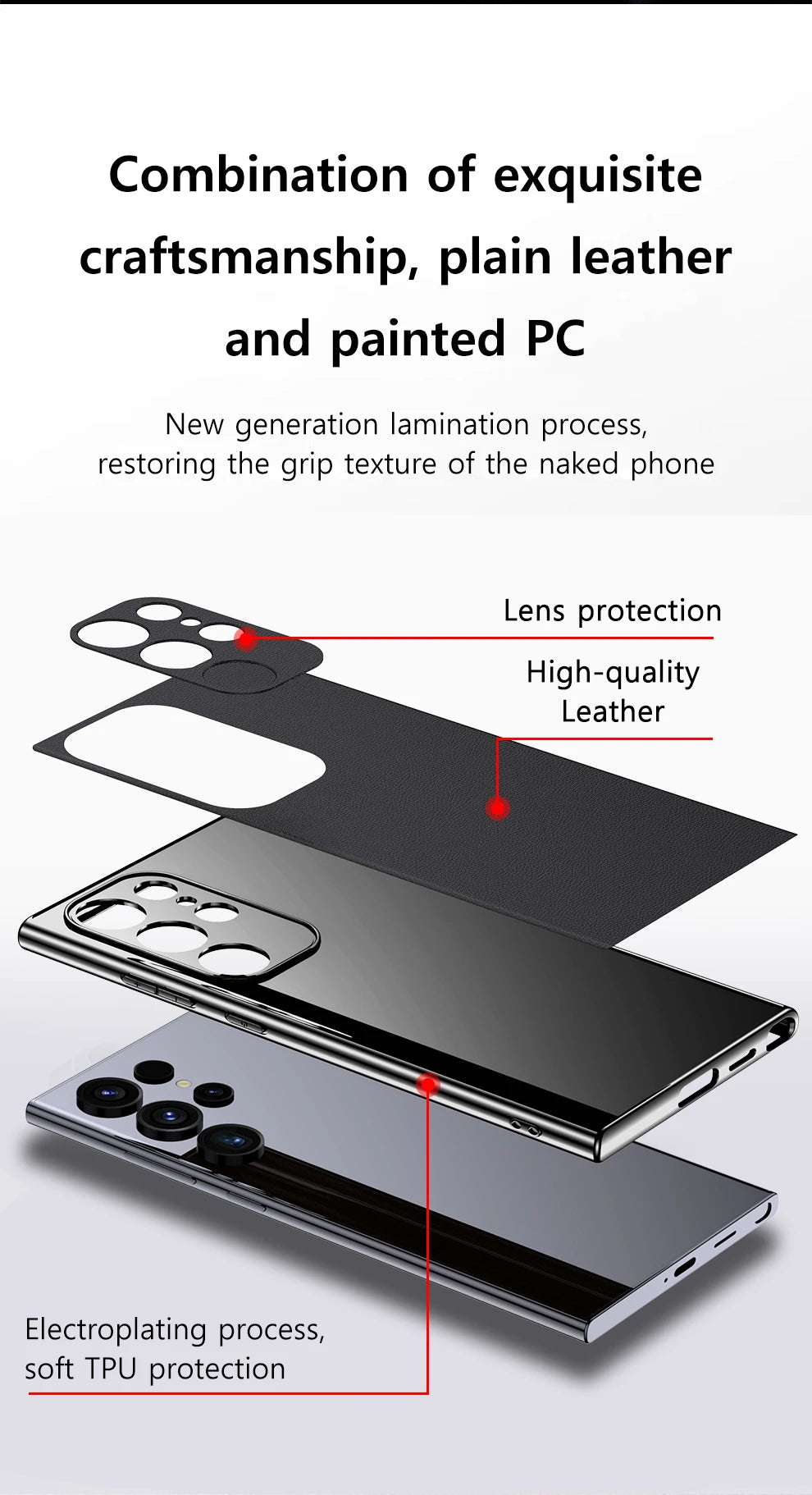 Leather Phone Case for Samsung Galaxy S25 S24 S23 Ultra S22 Plus Luxury Plating Soft Edges Shockproof 360 Full Protective Cover