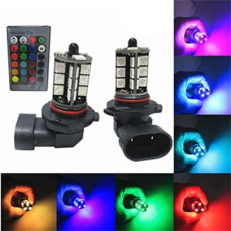2Pcs Car Fog Light Bulbs H8 9005 881 1156 1157 RGB Car Driving Running Light DRL Lamp Foglamps Auto Leds Lamp Remote Control 12V