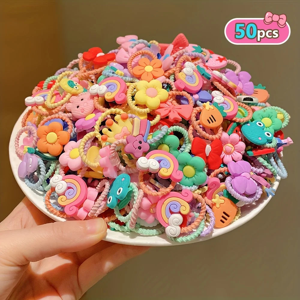 50/100 Cute Thumb Hair Ties – Soft & Stretchy for Sweet Little Styles!