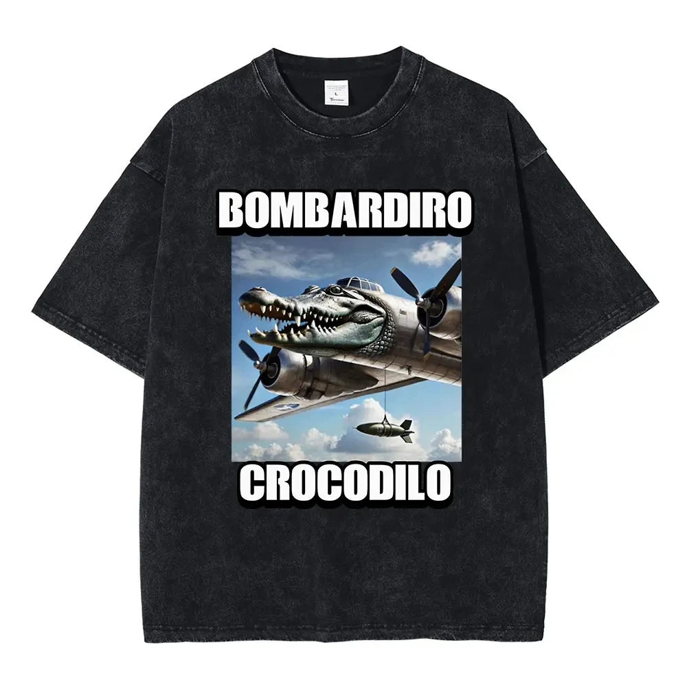 Italian Brainrot Funny Meme T-shirt Tralalero Tralala Tung Tung Tung Sahur Bombardiro Crocodilo Brr Brr Patapim Washed T Shirts