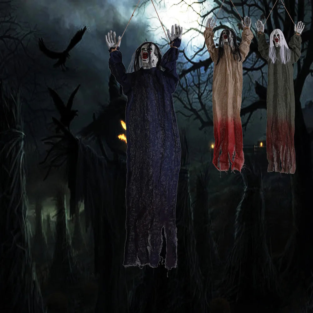 Halloween decoration hanging ghost crawling ghost long hair skeleton haunted house secret room horror props joint movable 2025