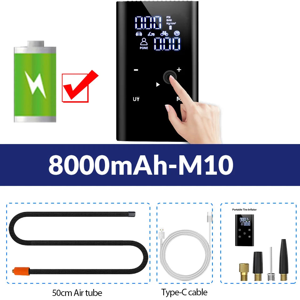 E-ACE Air Pump 150PSI Portable Car Tyre inflator 8000mAh Digital Electric Wireless Air Compressor For Bicycle Ball Motorcycle