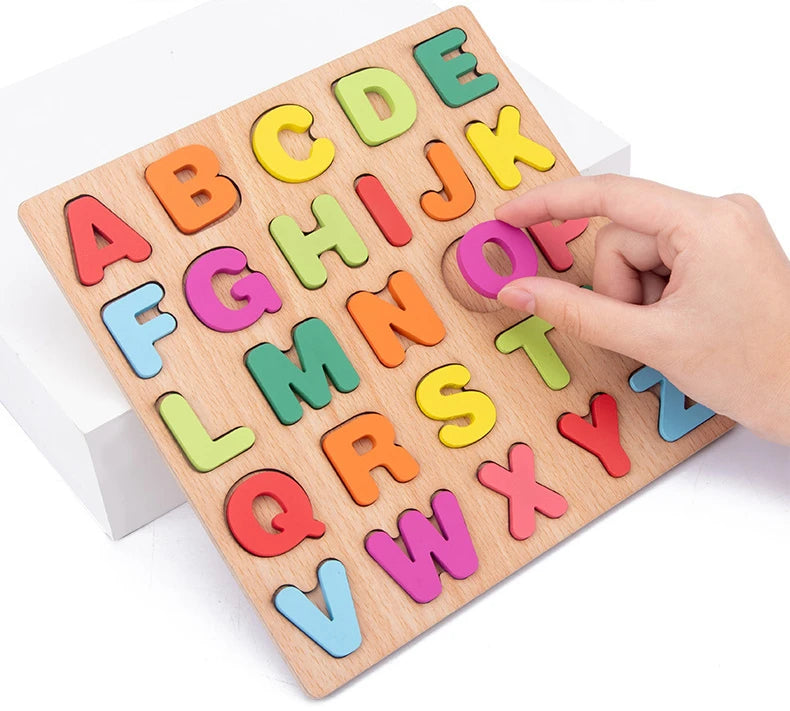 ABC Puzzle Shape Sorter Wooden Toys Early Learning Jigsaw Alphabet Number Puzzle Preschool Educational Baby Toys for Children