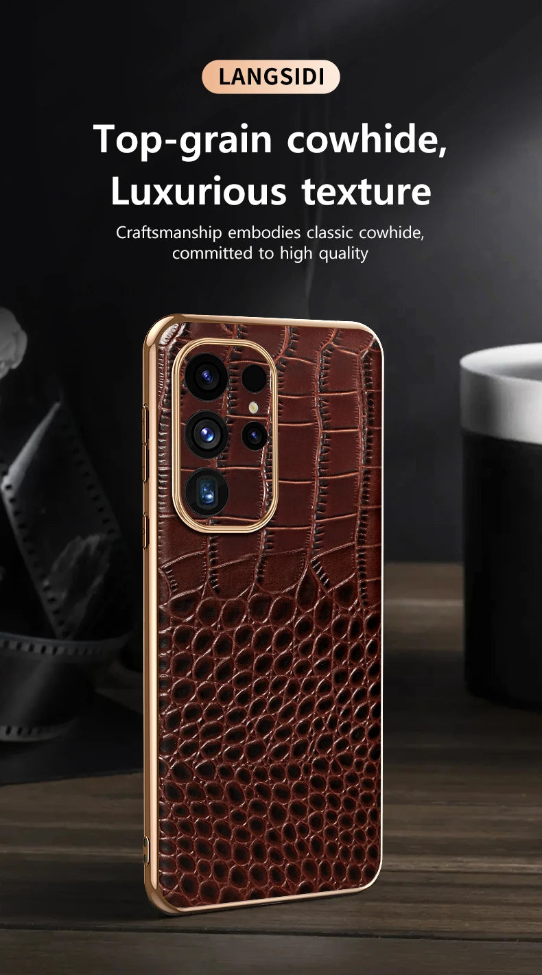 Genuine Cowhide Leather Phone Case for Samsung Galaxy S 25 S24 Ultra S25 Plus Luxury Back Cover