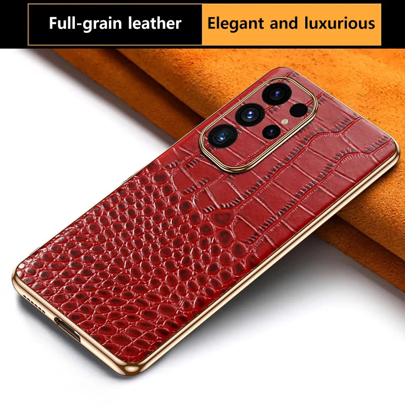 Genuine Cowhide Leather Phone Case for Samsung Galaxy S 25 S24 Ultra S25 Plus Luxury Back Cover