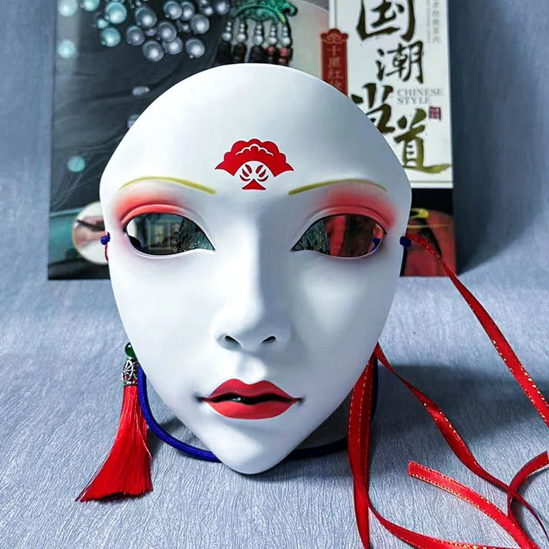 Halloween Animist Adult Party Mask Full Face Chinese Style Hand-Painted Decoration Masquerade Hanfu Accessories Party Decor