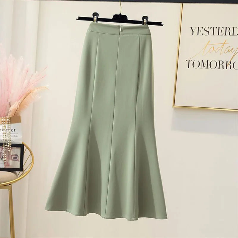 Lucyever Fashion Mermaid Skirt Women Korean Style High Waist Slim Fit Long Skirt Ladies Elegant Split Package Hip Skirts Female