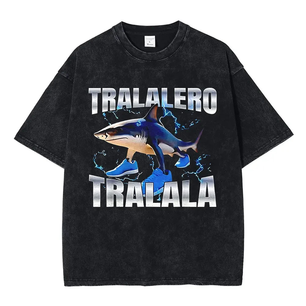 Italian Brainrot Funny Meme T-shirt Tralalero Tralala Tung Tung Tung Sahur Bombardiro Crocodilo Brr Brr Patapim Washed T Shirts