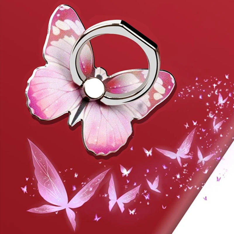 Universal Mobile Phone Luxurious Butterfly Finger Ring 360° Rotation Holder Folding Metal Stand Back Sticker Bracket for iPhone