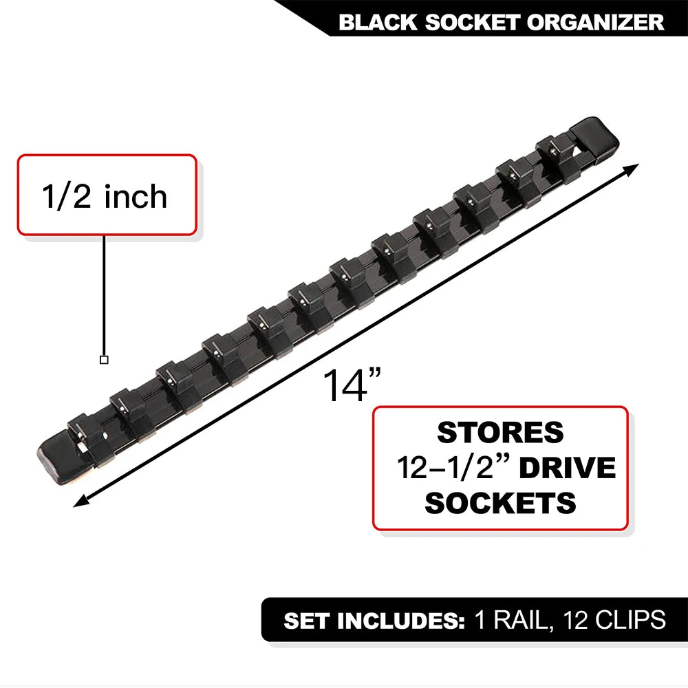 Socket Organizer Set 1/4-Inch 3/8-Inch 1/2-Inch Socket Organizer for Tool Box Drawer Drive Socket Trays, Socket Holder Clip Rail