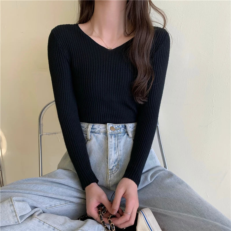 2025 Autumn Winter Women Sweaters Casual Long Sleeve Knitted Pullover Sweater Femme Basic Solid Jersey Tops Fashion Clothes