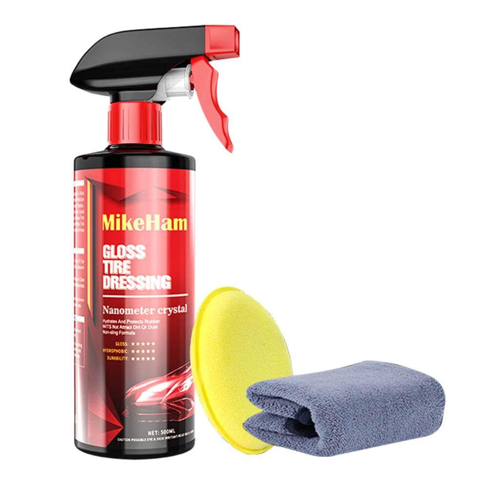 MikeHam Car Tire Shine Dressing Spray Long Lasting High Gloss Tire Coating Care Black Wet Look UV Protection & Waterproof 500ml