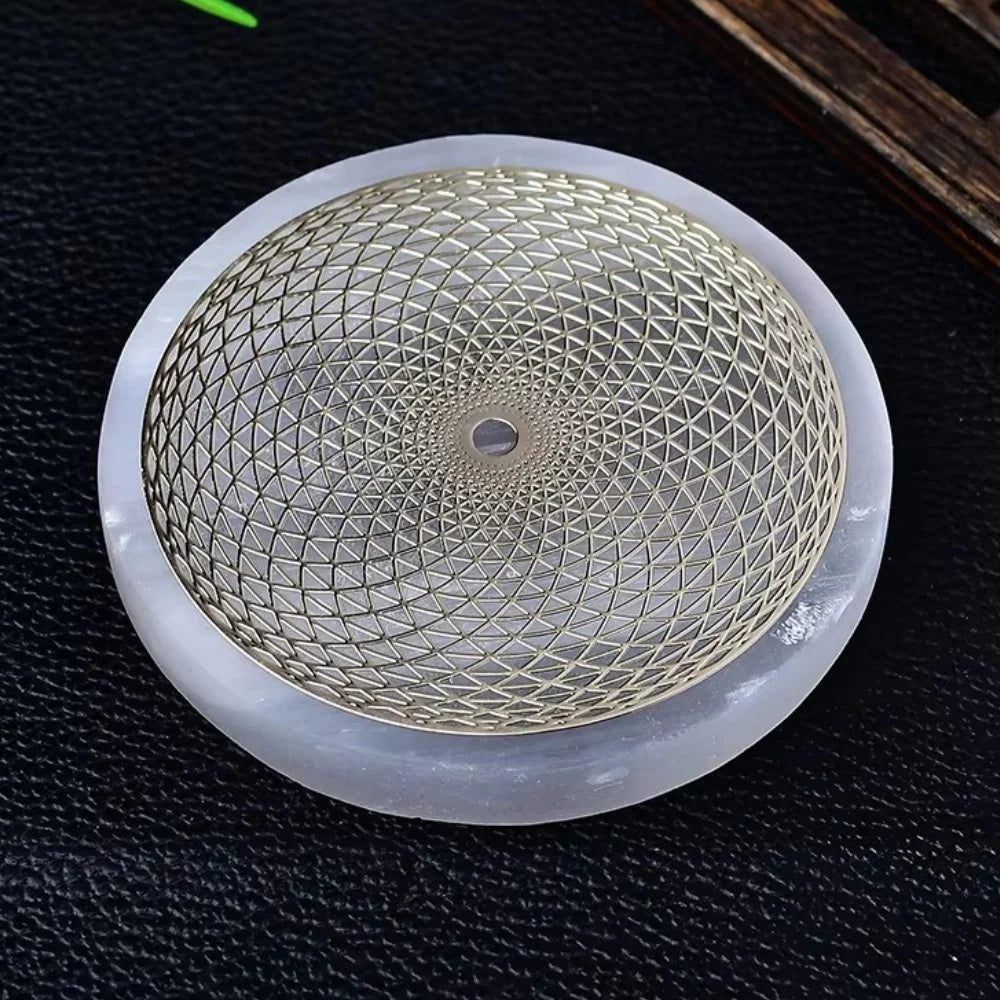 Natural 7 Chakras Flower of Life Selenite Slice Slab White Gypsum Charging Plate Yoga Meditation Healing Crystal Coasters Gift