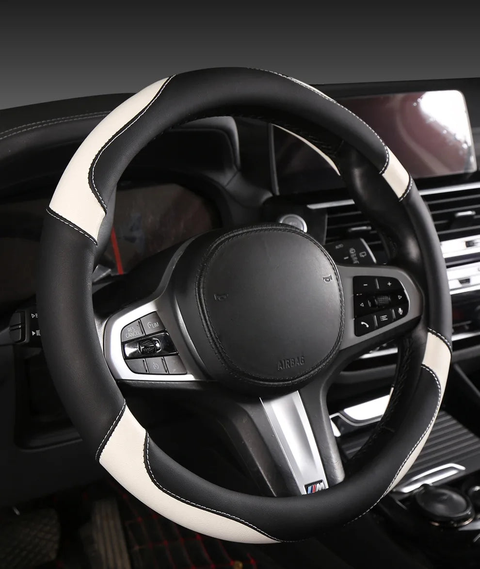 Car Steering Wheel Cover - Universal Car for Diverse Cars, Durable Leather Cover with Anti-Slip Lining, Fit for 14.5"-15"