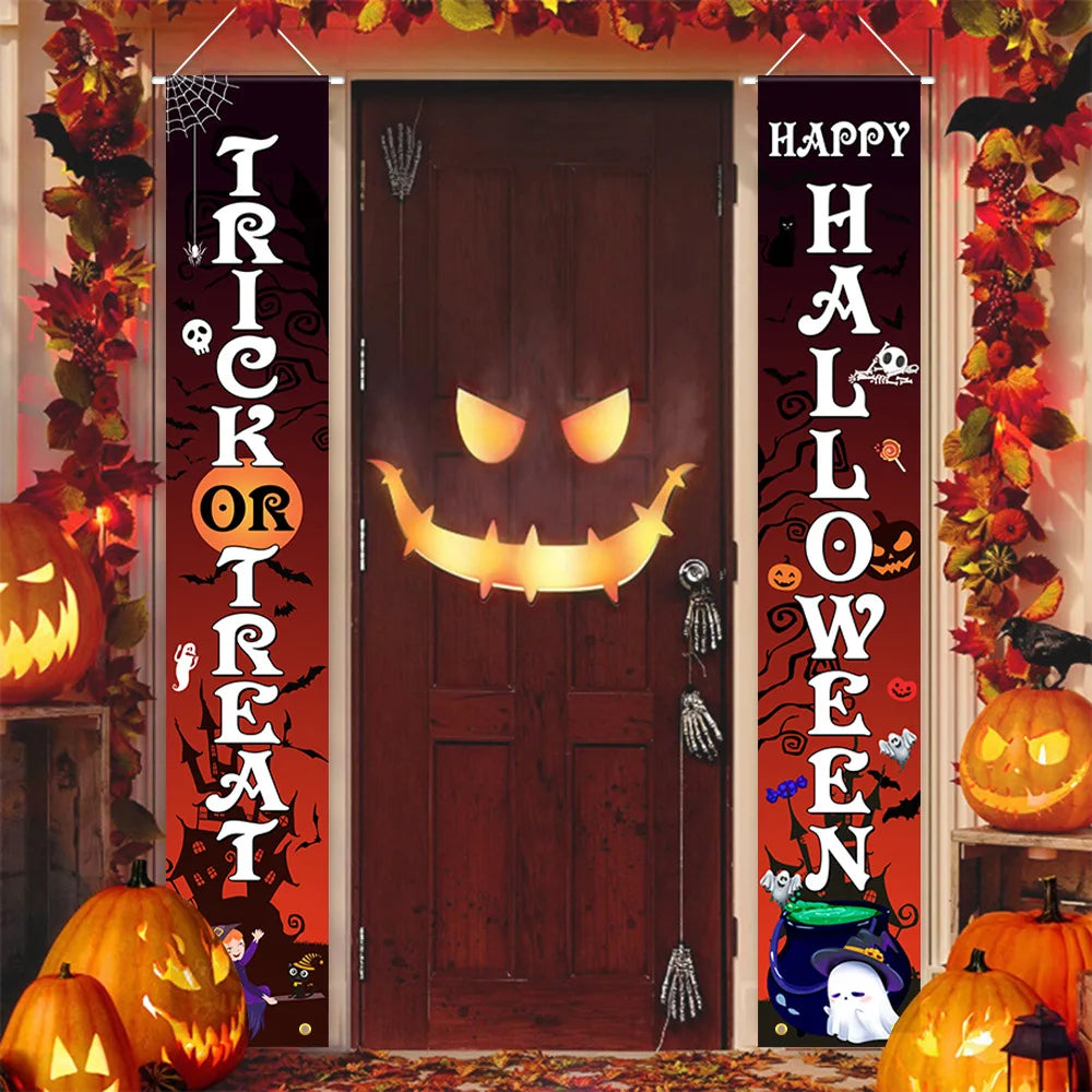 Halloween Couplets Festival Entrance Decoration Creative Text Door Curtain Horror Theme Party Decoration Polyester Hanging Flag