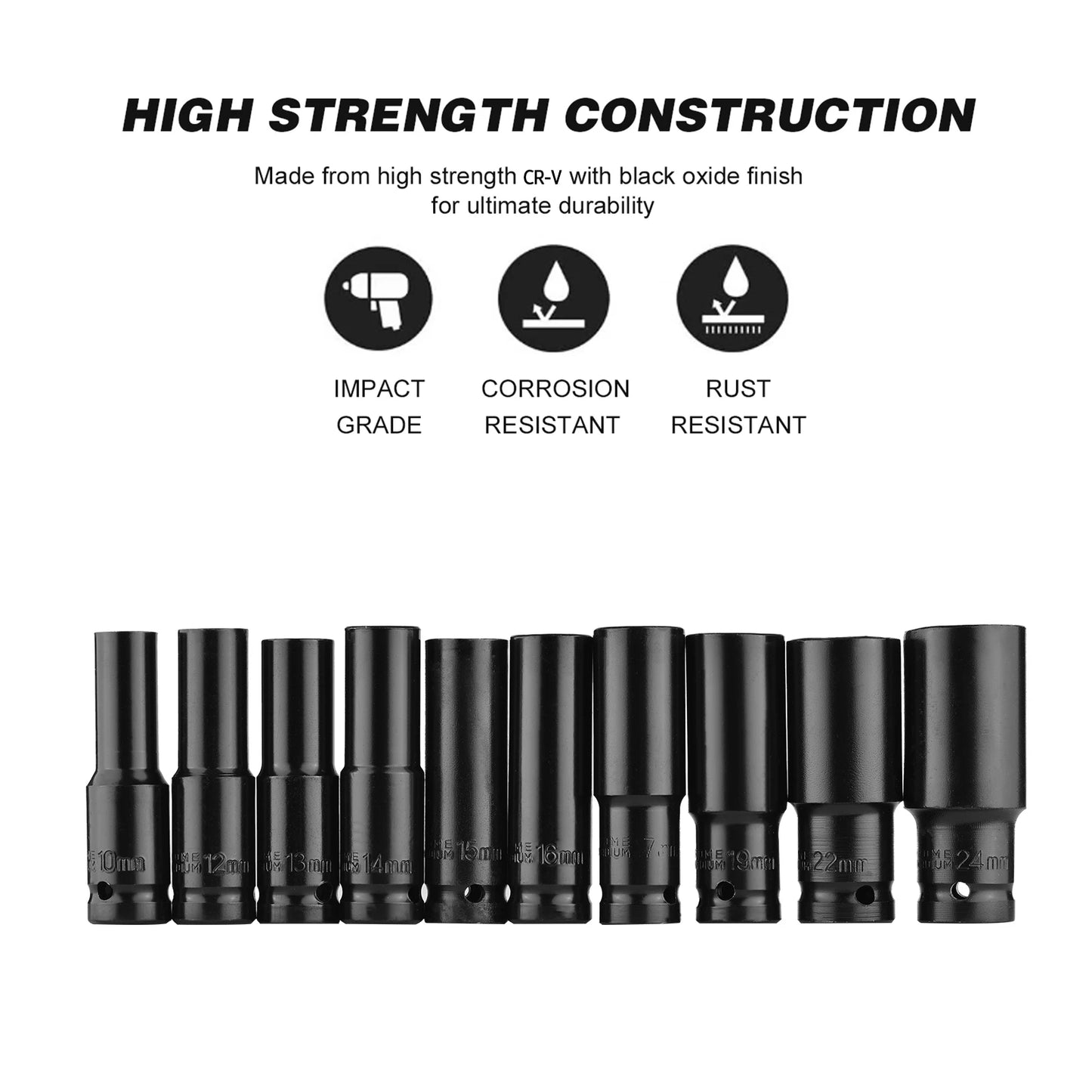 Socket wrench set, universal socket wrench set, deep-slot socket wrench set, pneumatic maintenance tool wrench 10-piece set