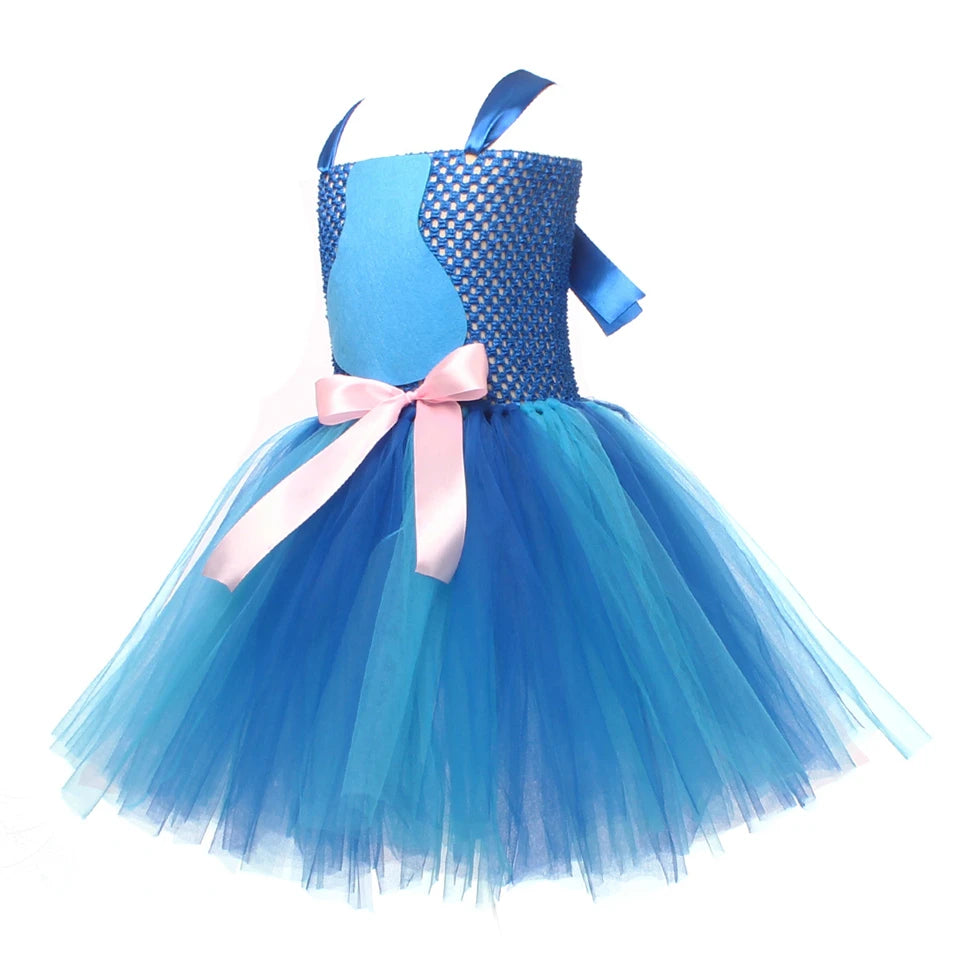 Movie Girls Alien Dog Costume Cartoon Blue Tulle Festival Dress Lilo Tutu Dress Maia Kealaha Live-action Character Dress Up