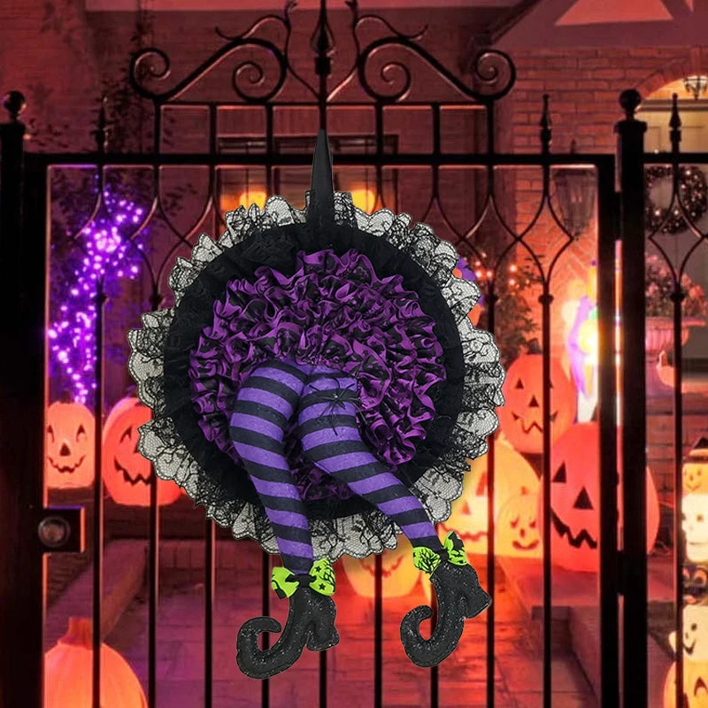 Halloween Witch Hat Leg Door Wreath Halloween Wreath Door Hanging Terrifying Atmosphere Decoration Happy Party Supplies Newest