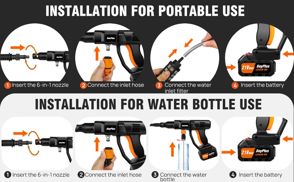 Cordless Pressure Washer, Portable Power Washer with 4.0Ah Battery 6-in-1 Nozzle, Handheld Brushless High-Pressure Car Washer