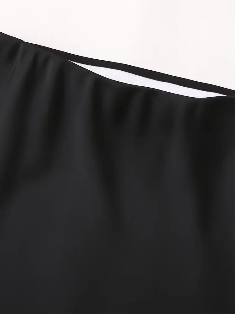Zevity 2024 Women Fashion Soft Touch Satin A Line Midi Skirt Faldas Mujer Female Solid Elastic Waist Slim Party Vestidos QUN6227