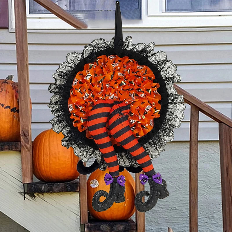 Halloween Witch Hat Leg Door Wreath Halloween Wreath Door Hanging Terrifying Atmosphere Decoration Happy Party Supplies Newest