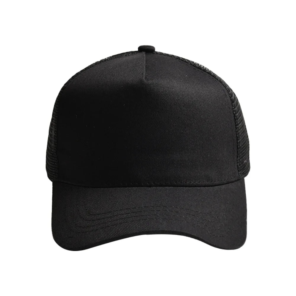 Custom Logo Print Basic Solid Color Mesh Breathable Baseball Cap Summer Sunshade Mesh 5 Panels Truck Driver Cap Wholesale