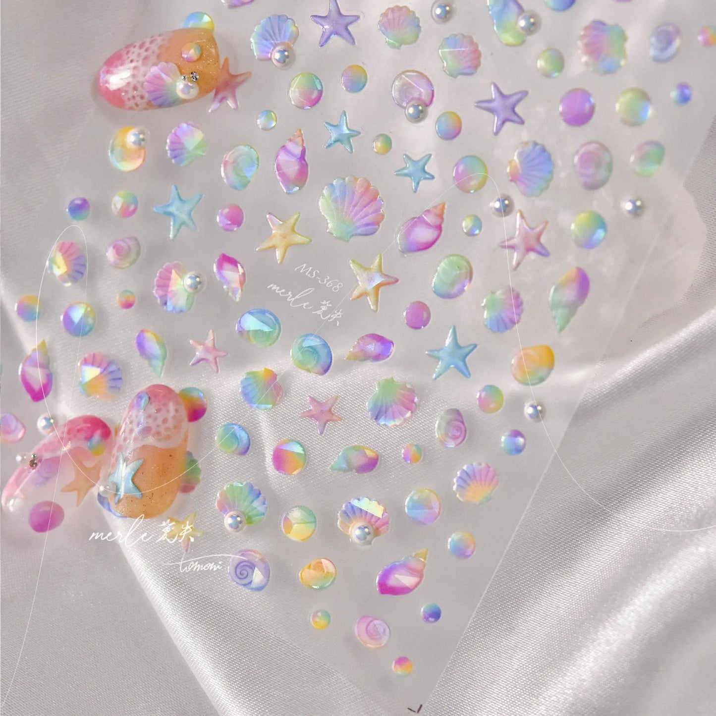 Colorful & Fun Beach Bloom Nail Art – 5D Stickers with Coral, Petals & Ocean Charms