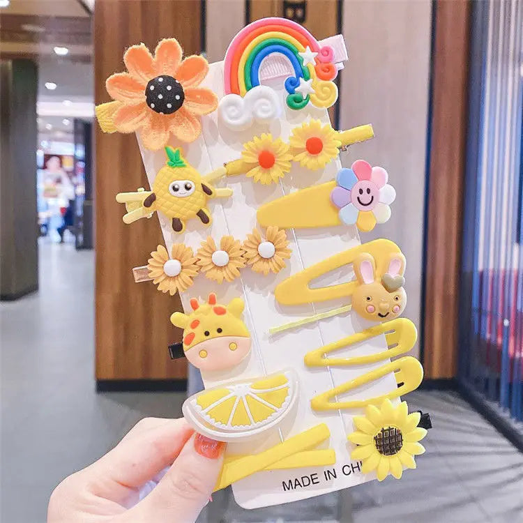 4-Pack Cartoon Hair Clips β Cute Flowers & Fruits for Baby Girls!