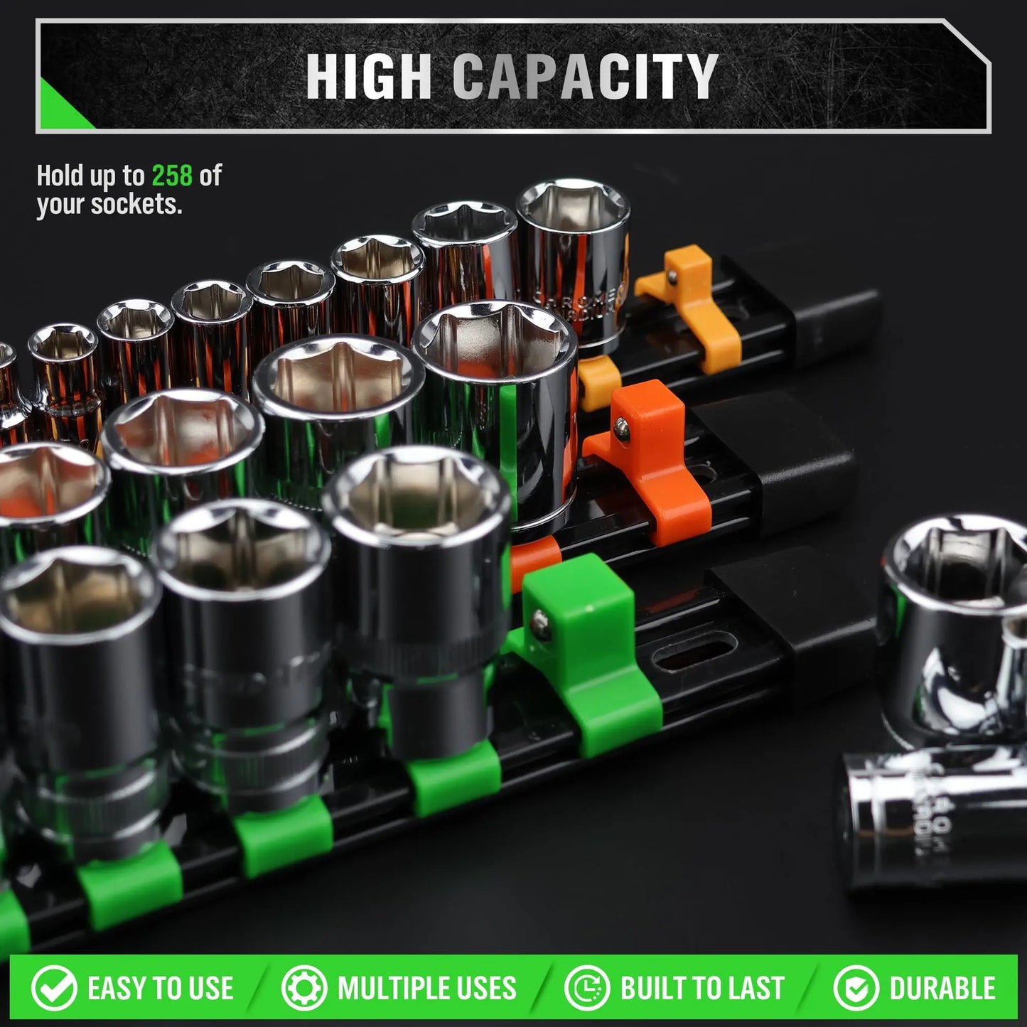 Socket Organizer Set 1/4-Inch 3/8-Inch 1/2-Inch Socket Organizer for Tool Box Drawer Drive Socket Trays, Socket Holder Clip Rail