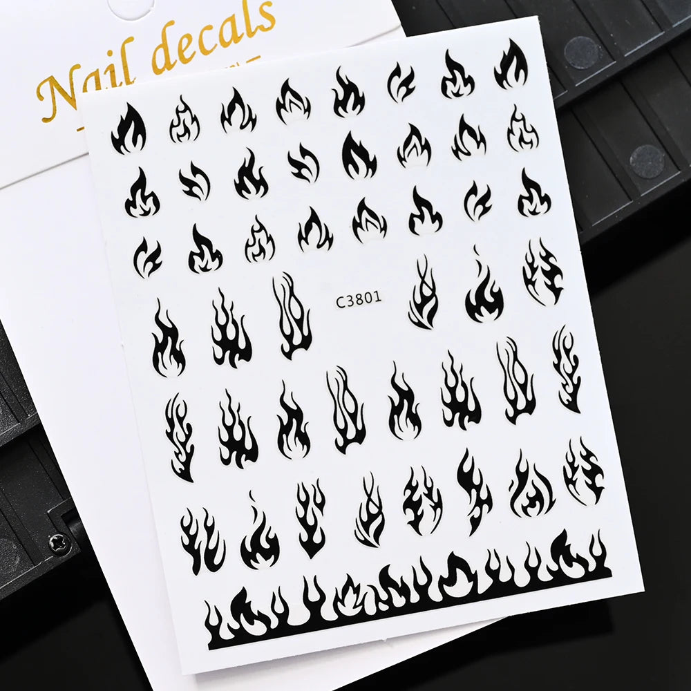 Glitter Flame Nail Art Set – Self-Adhesive Silver Stickers with Butterfly Foil for Manicure Magic