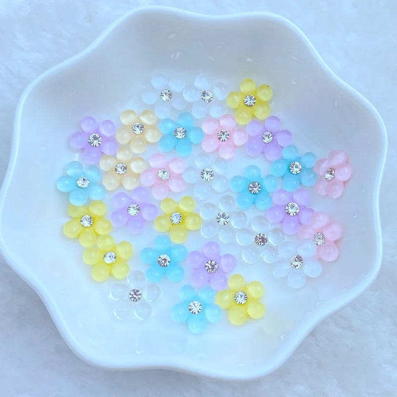 Kawaii Diamond Flower Nail Charms – 30PCS 3D Resin Accessories for Manicure & DIY Nail Art