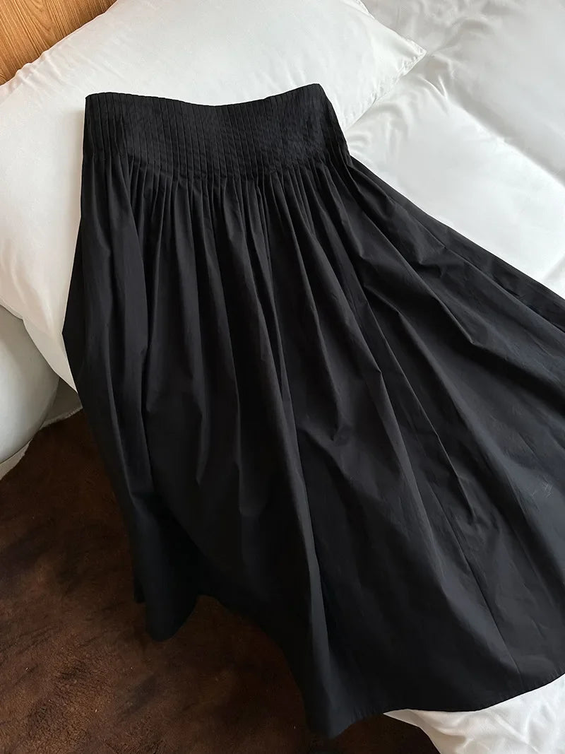 Elegant High-Waisted Pink A- Line Skirt Sweet Umbrella Design Sensibility Plenty of Pleats Medium-Length Women's Fashion