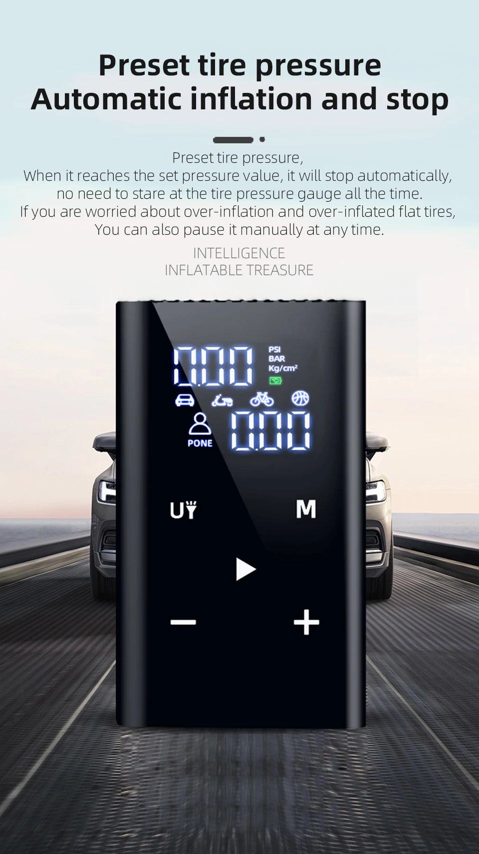 E-ACE Air Pump 150PSI Portable Car Tyre inflator 8000mAh Digital Electric Wireless Air Compressor For Bicycle Ball Motorcycle