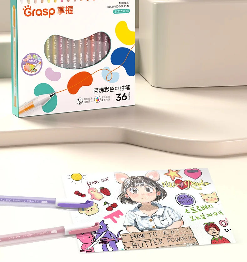 36/12 Colors Acrylic Gel Pen 1.0mm Large Capacity Student Writing Pen Painting Drawing Office School Supplies Stationery