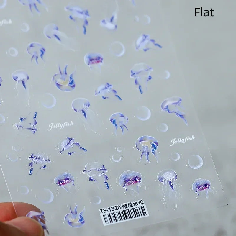 Colorful & Fun Beach Bloom Nail Art – 5D Stickers with Coral, Petals & Ocean Charms