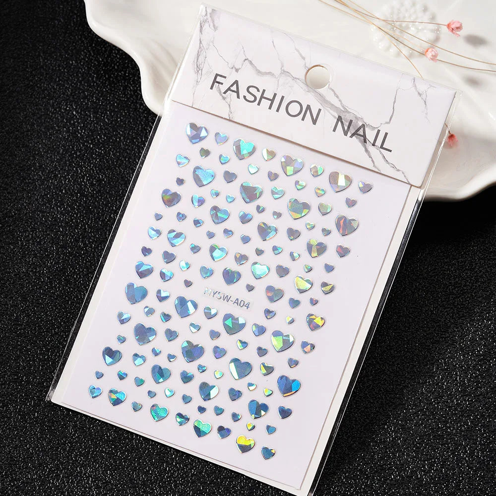 Glitter Flame Nail Art Set – Self-Adhesive Silver Stickers with Butterfly Foil for Manicure Magic