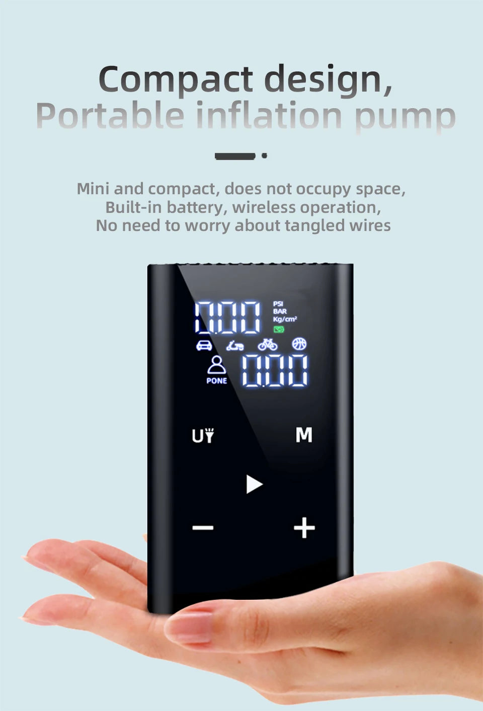 E-ACE Air Pump 150PSI Portable Car Tyre inflator 8000mAh Digital Electric Wireless Air Compressor For Bicycle Ball Motorcycle