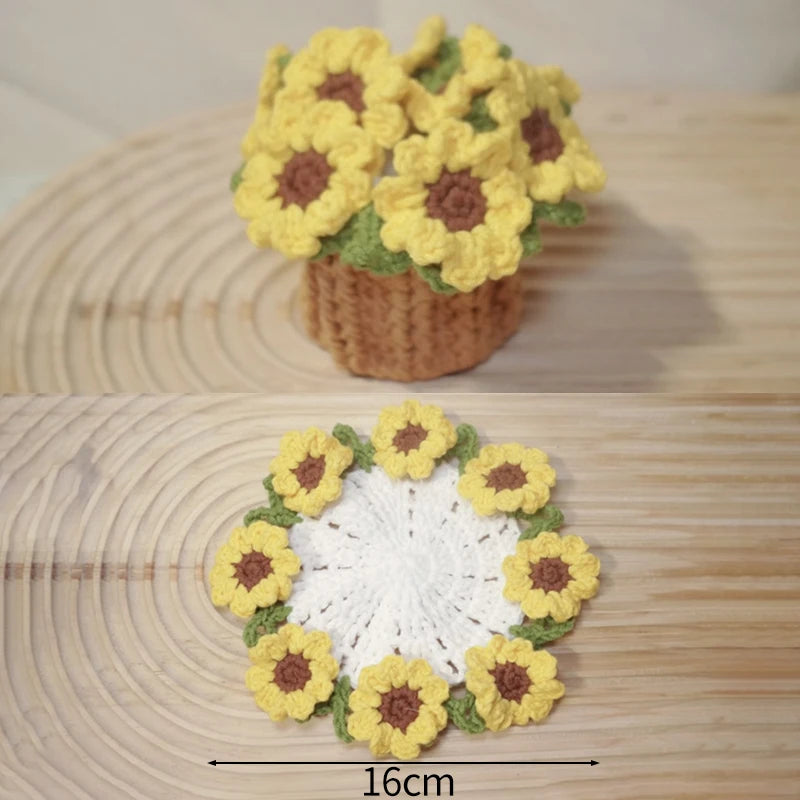 Crochet Flower Coaster Hand Knitted Coaster Rose Placemat Table Ornament Cup Pad Crochet Flower Cupmat Creative Coaster Gifts