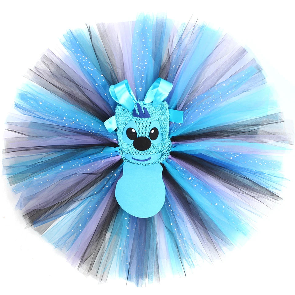Movie Girls Alien Dog Costume Cartoon Blue Tulle Festival Dress Lilo Tutu Dress Maia Kealaha Live-action Character Dress Up