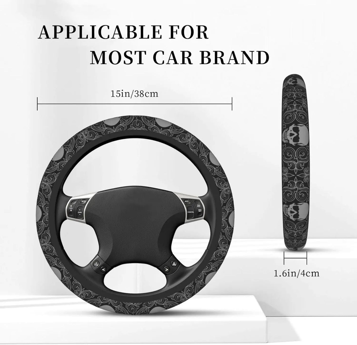 Skull Retro Steering Wheel Cover Car Accessories Decor Anti-Slip Neoprene Auto Steering Wheel Covers Protector Universal 15 Inch